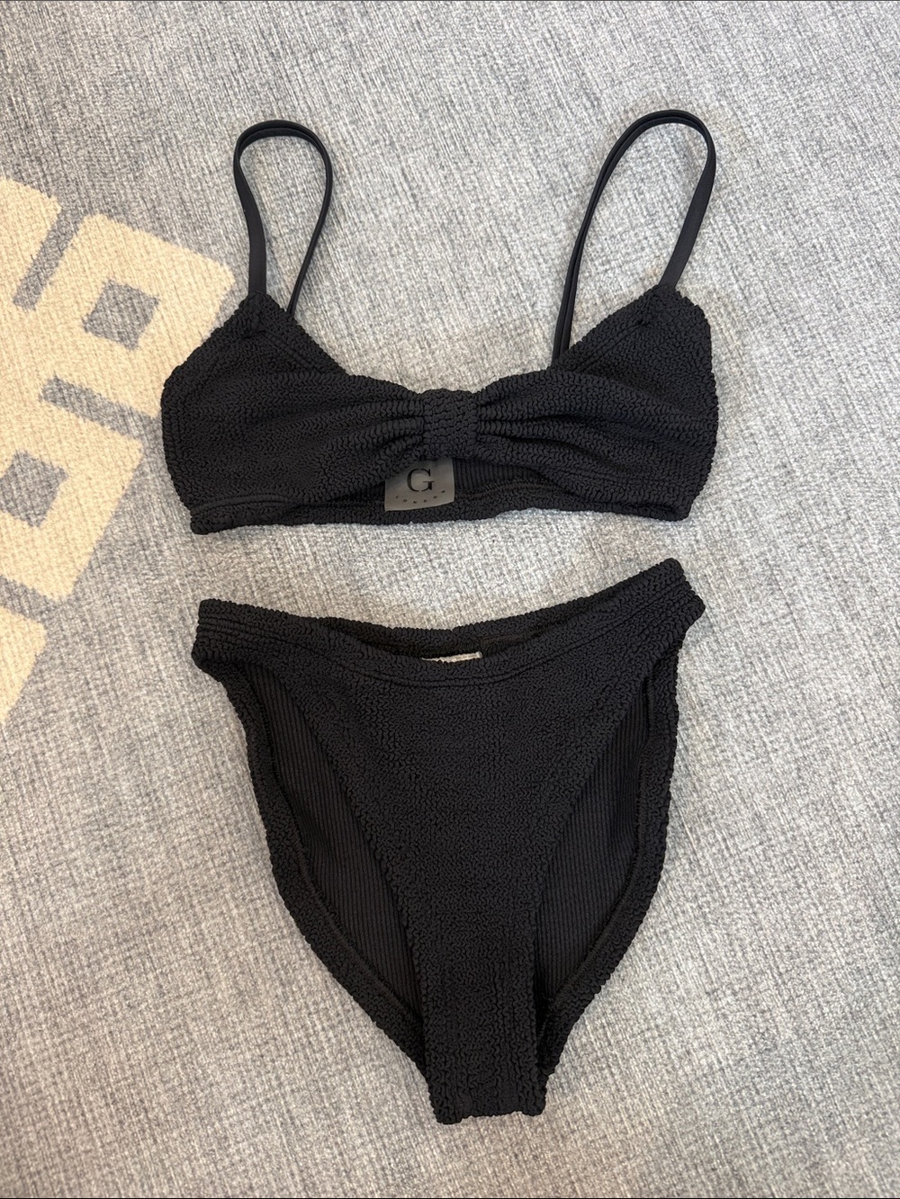 Hunza G Black Textured Two-Piece Swim Set